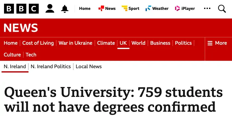 759名女王大学学生无法按时获得学位?大学平均只花两分钟阅读个人陈述!鲍里斯“派对门”调查报告公布;英国多地海滩近日禁止下海
